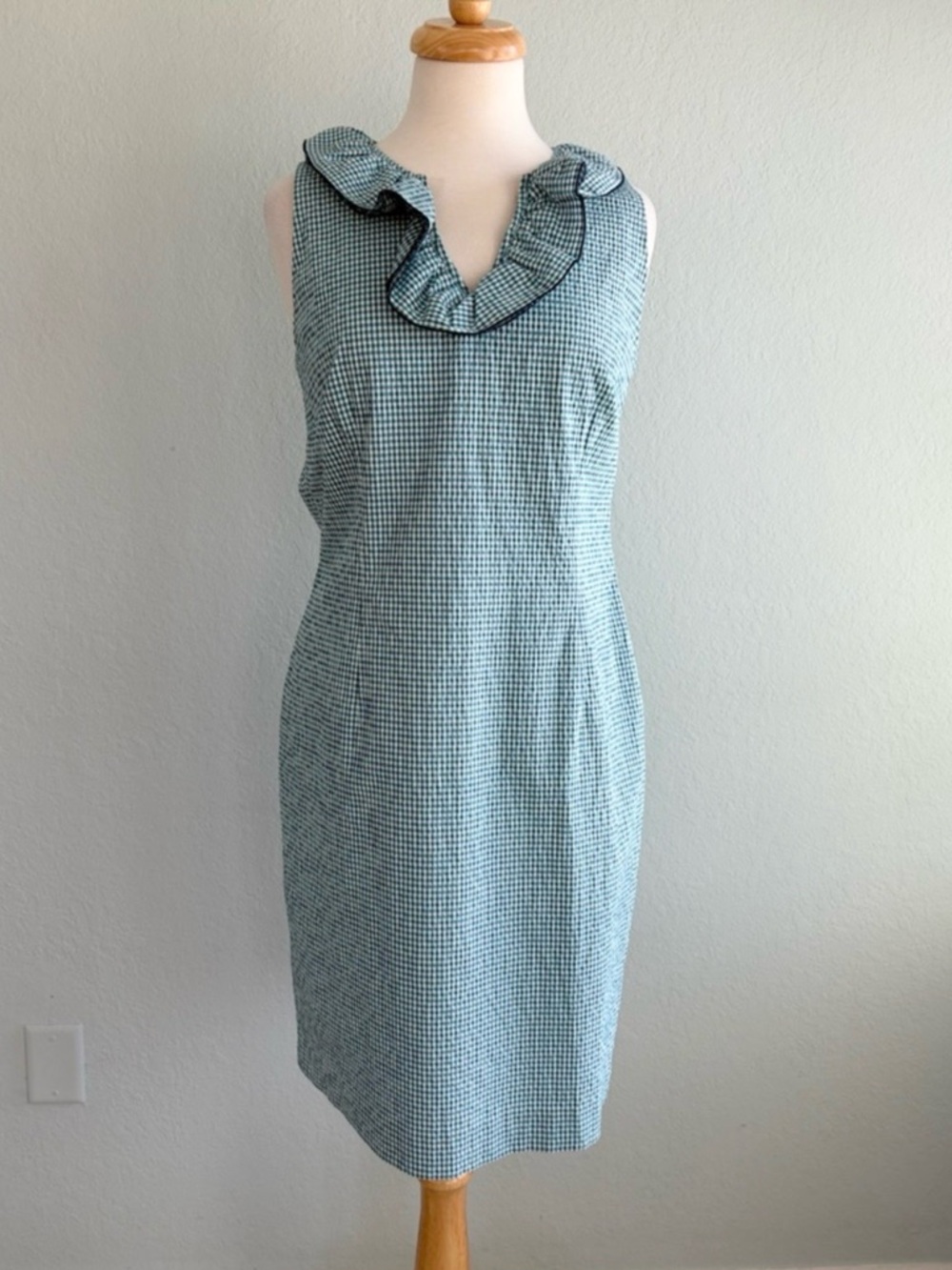 Sara Campbell Vintage Seersucker Check Ruffle Neck Dress